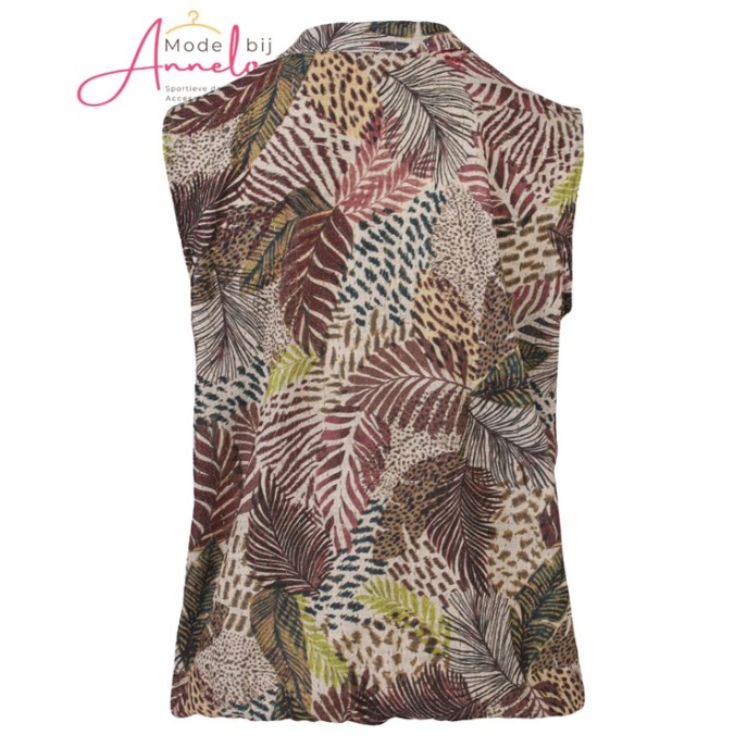 Enjoy Blouson mouwloos print Zand bruin groen Enjoy Blouson mouwloos print Zand bruin groen